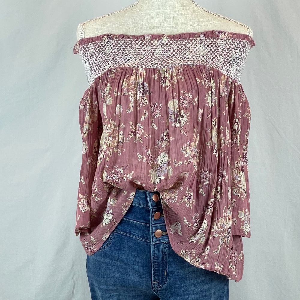NWT Mauve Floral Off the Shoulder Blouse by Grace